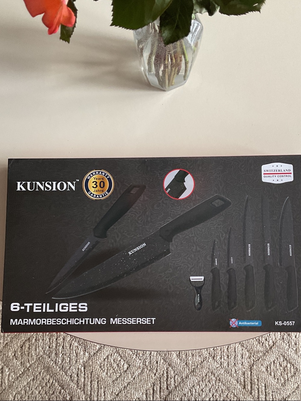 KUNSION 6-Piece Marble-Coated Knife Set — Black